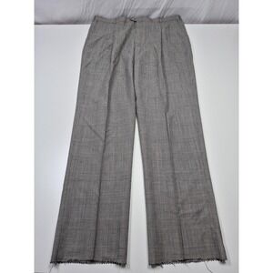 John Alexander Dress Pants Mens 44x36 Gray Wool Pleated Unhemmed Plaid NWT USA